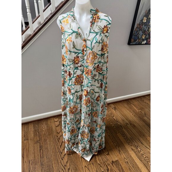 PHO Firenze Embroidered Floral Mesh Maxi Dress Size Medium - Picture 2 of 4